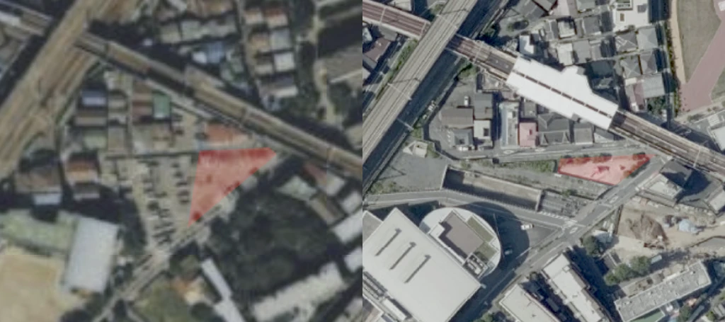 The Shinmei park c.1990 and again after the roadworks 2000s
